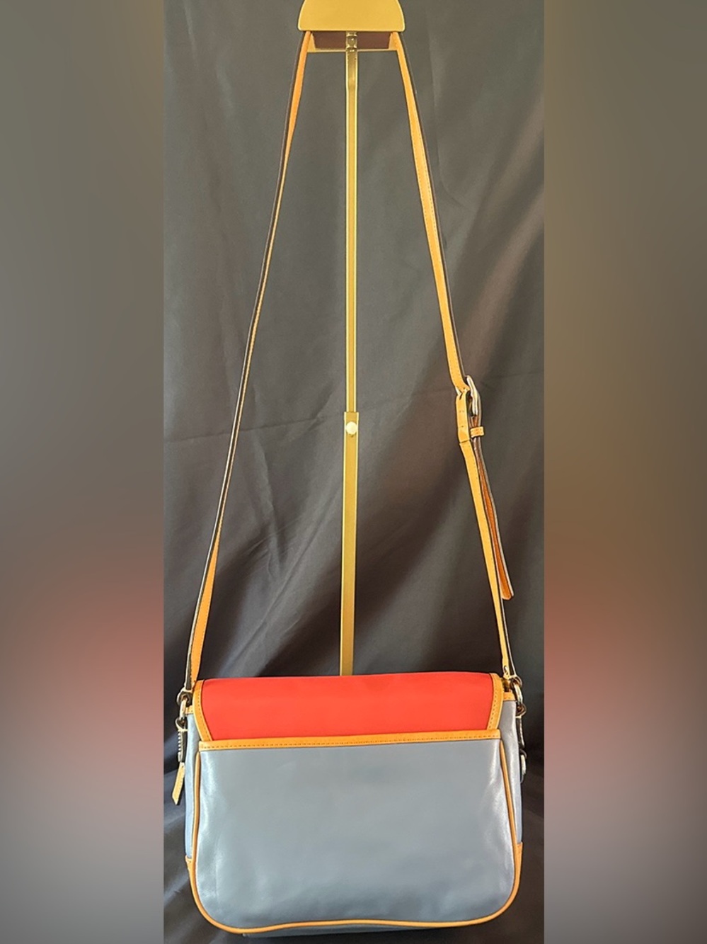 Coach Park Colorblock Flap Crossbody (F23383) in Red & Blue With Tan Trim - Picture 2 of 15